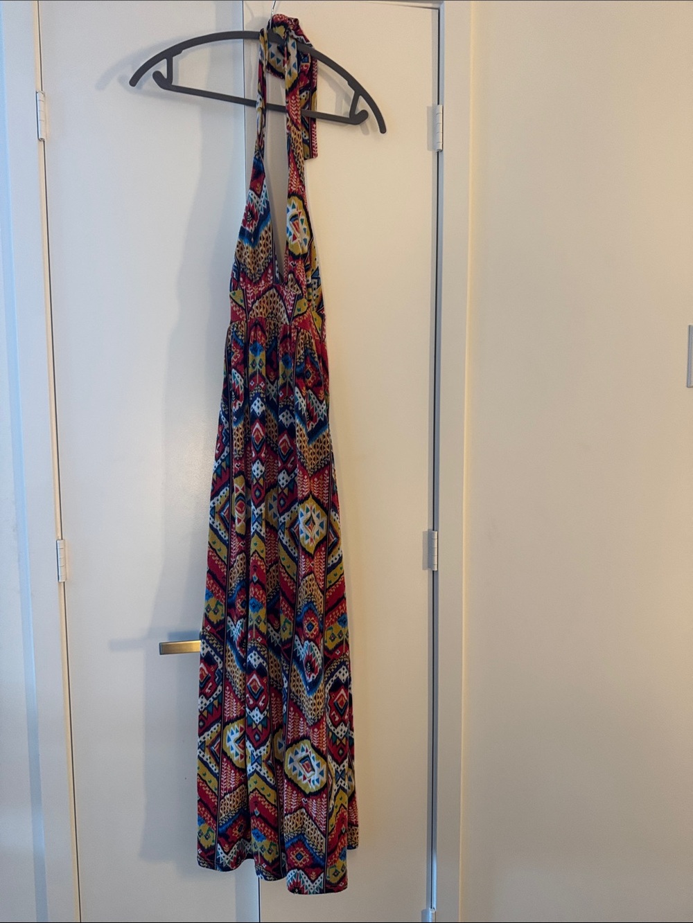 Halter Maxi Dress in Multicolor Geometric Print